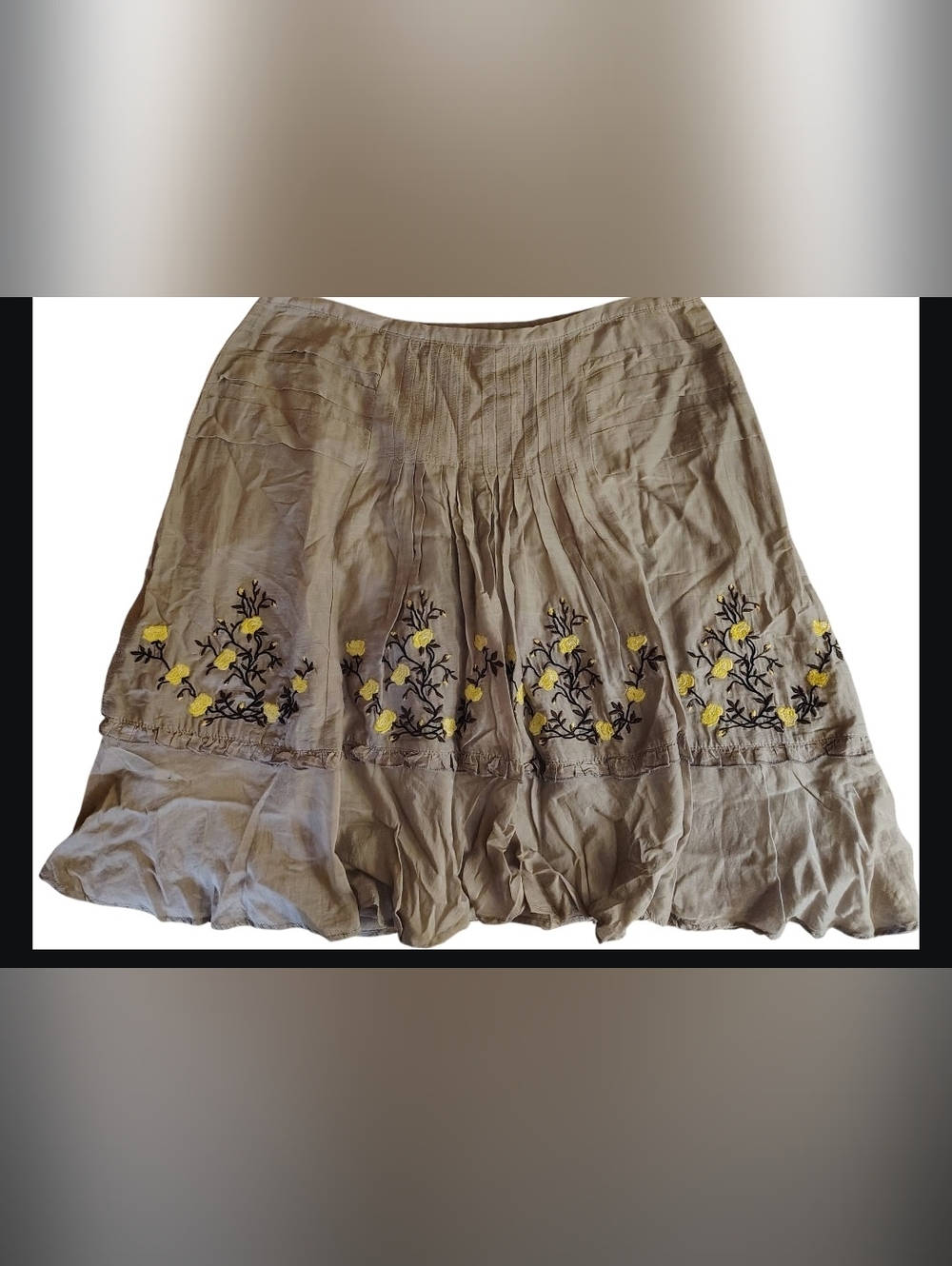 Vintage Y2K Grey Silk Bliss Floral Embroidered Skirt, Size Large
